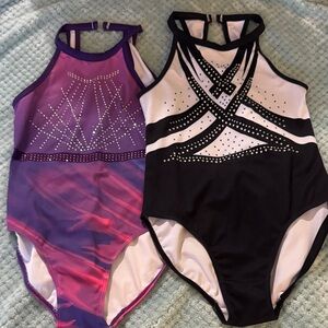 Bundle black & white, purple/pink leotards gymnastics size 10/11